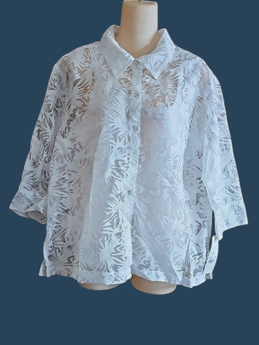 NWT Elementz 2-Piece White Floral Burnout Blouse & Tank Set Xl silver accents